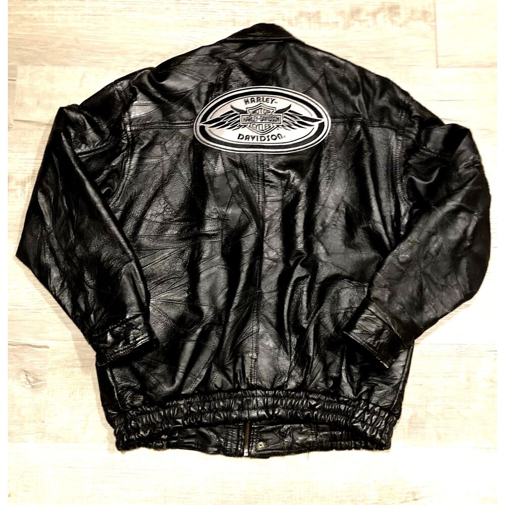 Vtg 90s Giovanni Navarre Mens Black Leather Jacket  XL Harley Patch Biker